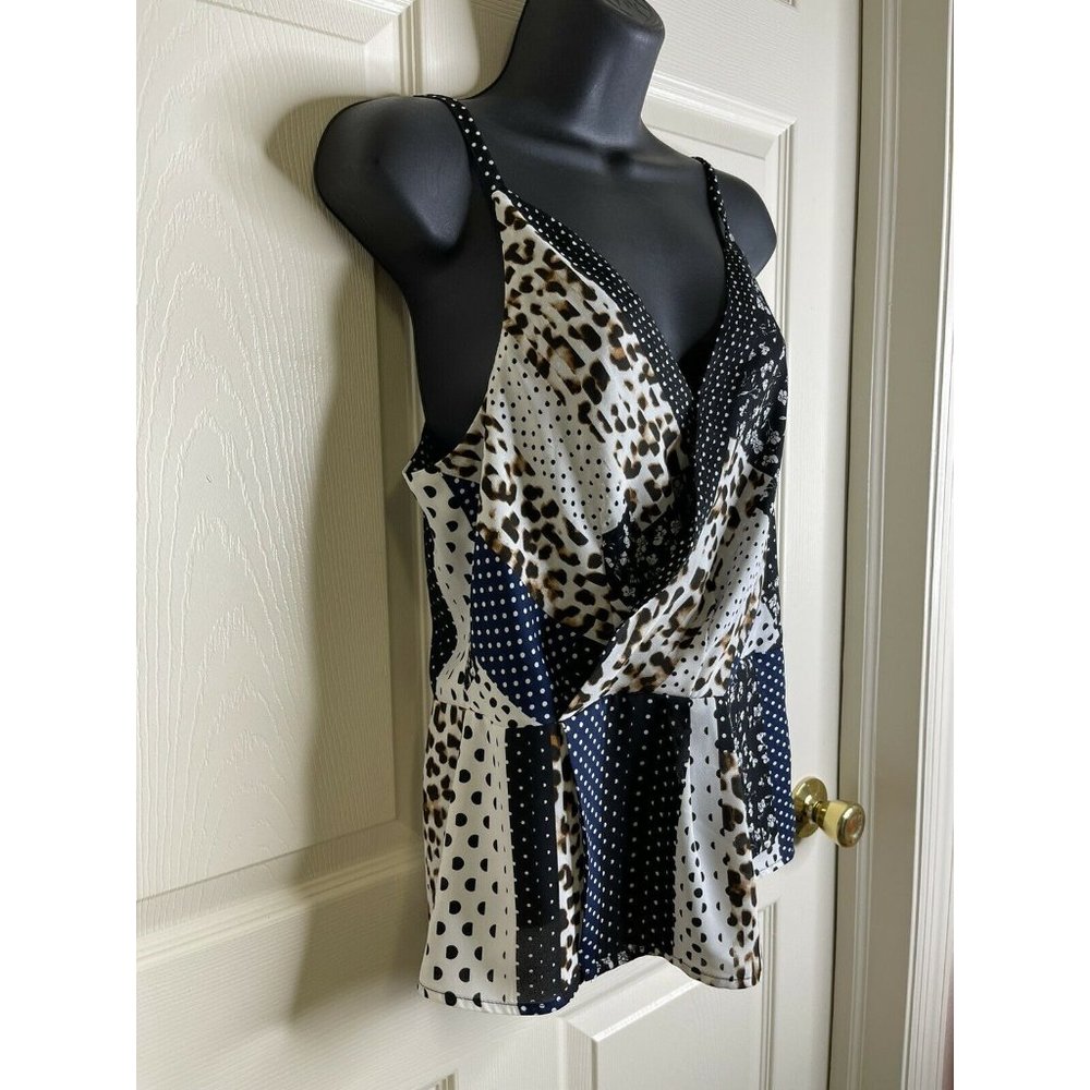 Cabi Blouse Women Size 8 M Sleeveless Contrasting Patterns Leopard Polka Dot Top - Picture 7 of 10